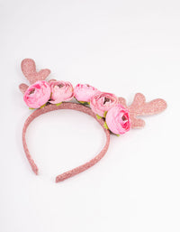 Kids Fabric Christmas Glitter & Flower Antler Headband - link has visual effect only