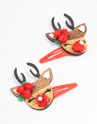 Kids Fabric Christmas Reindeer Hair Snaps Pack - link has visual effect only