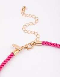 Gold & Pink Twisted Cord Flower Heart Pendant Necklace - link has visual effect only