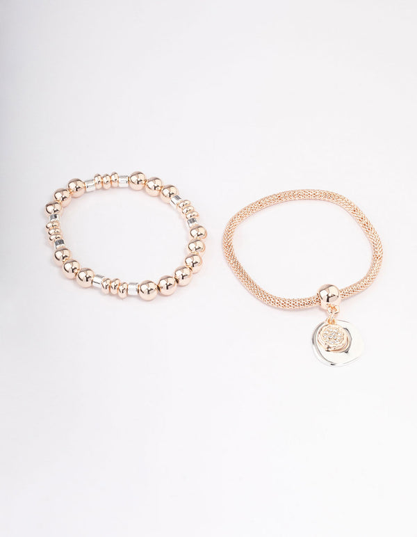 Rose Gold Multirow Pendant Stretch Bracelet