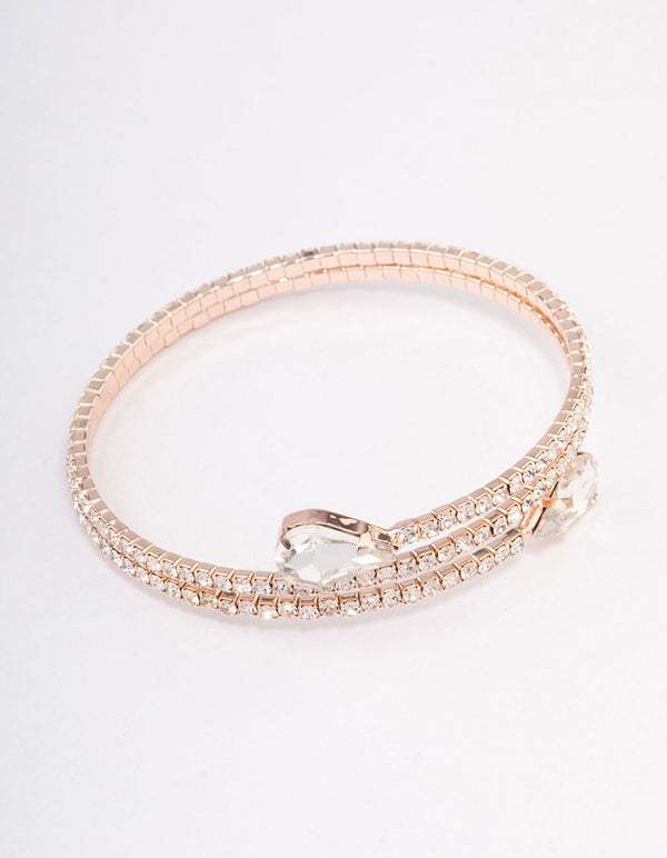 Rose Gold Diamante Pear Double Row Wrist Cuff