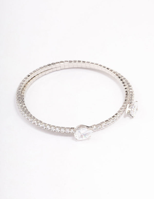 Silver Double Pointed Cubic Zirconia Bangle