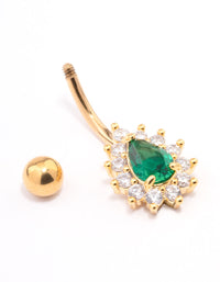 Gold Plated Surgical Steel Cubic Zirconia Spikey Pear Belly Ring - link has visual effect only