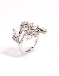 Rhodium Leafy Vine Cubic Zirconia Ring - link has visual effect only