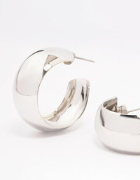 Rhodium Medium Smooth Hoop Earrings - link has visual effect only