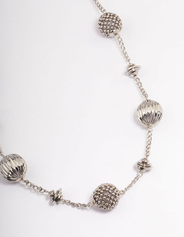 Rhodium Short Texture Multi Round Necklace