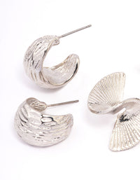 Rhodium Textured Hoop Earrings Pack - link has visual effect only