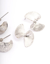 Rhodium Textured Hoop Earrings Pack - link has visual effect only