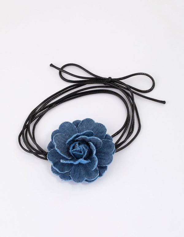 Blue Denim Cord Flower Choker