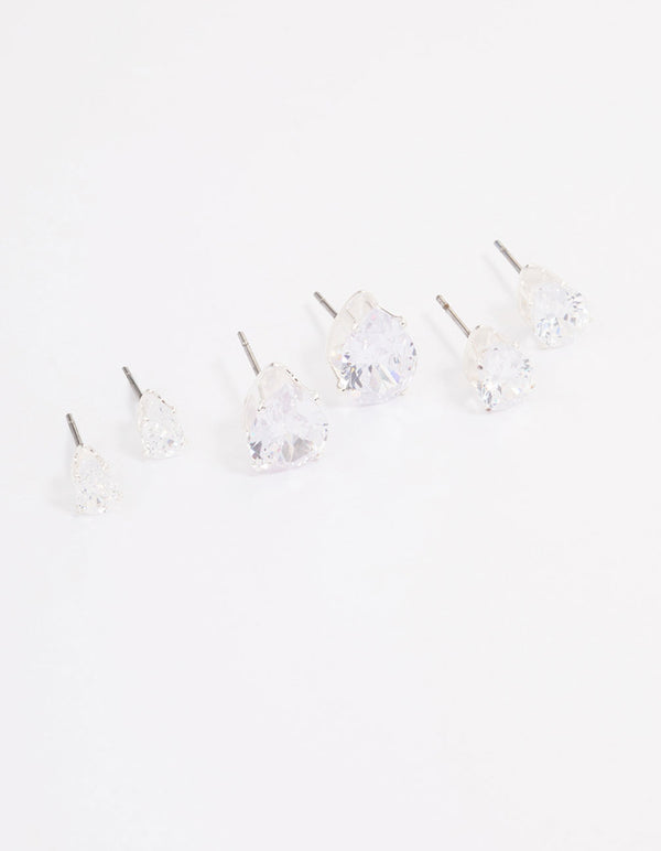 Silver Cubic Zirconia Stud Earrings Pack