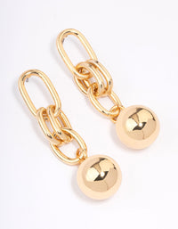 Gold Plated Oval Link Ball Drop Earrings - link has visual effect only