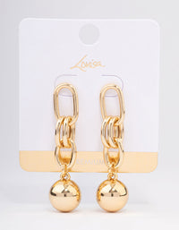 Gold Plated Oval Link Ball Drop Earrings - link has visual effect only
