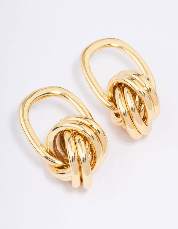 Gold Plated Oval Knotted Drop Earrings