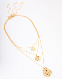 Gold Plated Trio Layered Molten Disc Necklace - link has visual effect only