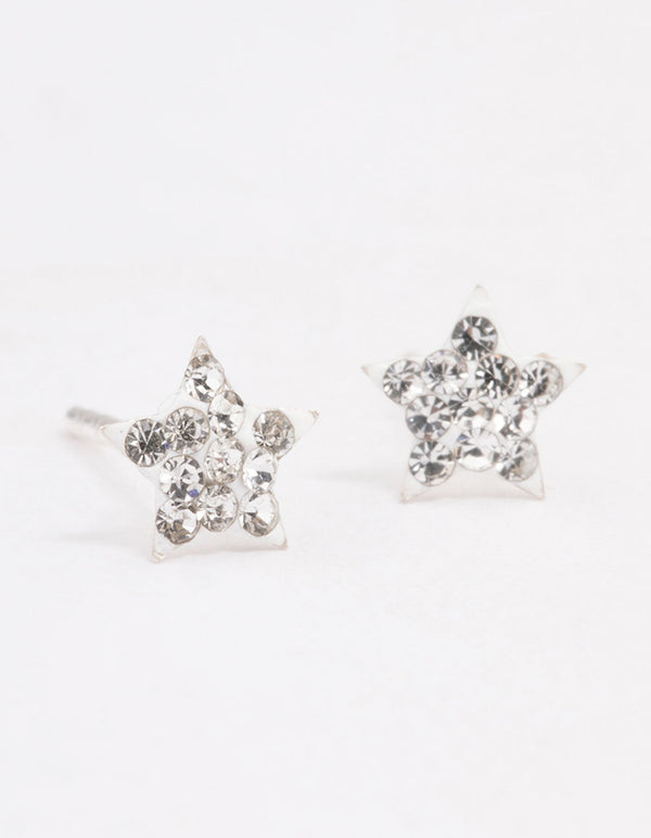 Sterling Silver Pave Star Stud Earrings