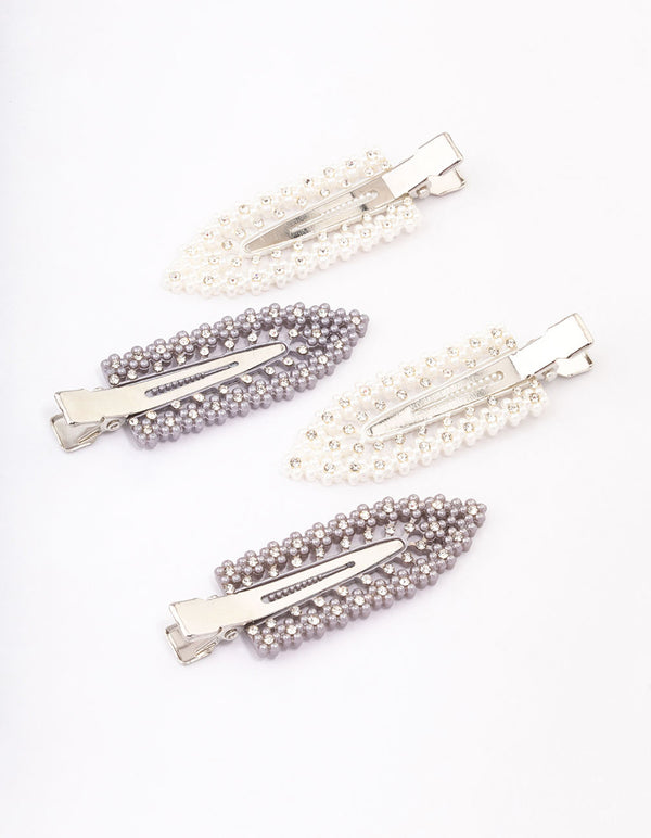 Silver Diamante Hair Clips 4-Pack