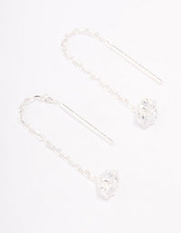 Sterling Silver Round Cubic Zirconia Thread Through Earrings - link has visual effect only