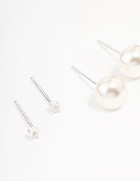 Sterling Silver Pearl & Cubic Zirconia Earring Pack - link has visual effect only