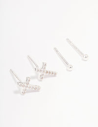 Sterling Silver Pave Cross Earring Pack - link has visual effect only