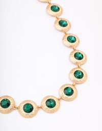 Gold Hammered Diamante Round Short Necklace - link has visual effect only