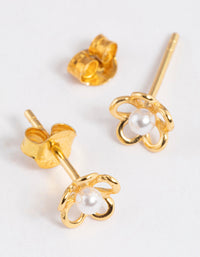 Gold Plated Sterling Silver Pearl & Flower Stud Earrings - link has visual effect only