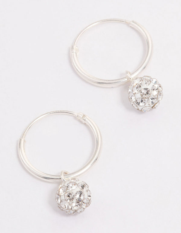 Sterling Silver Crystal Hoop Earrings 12mm