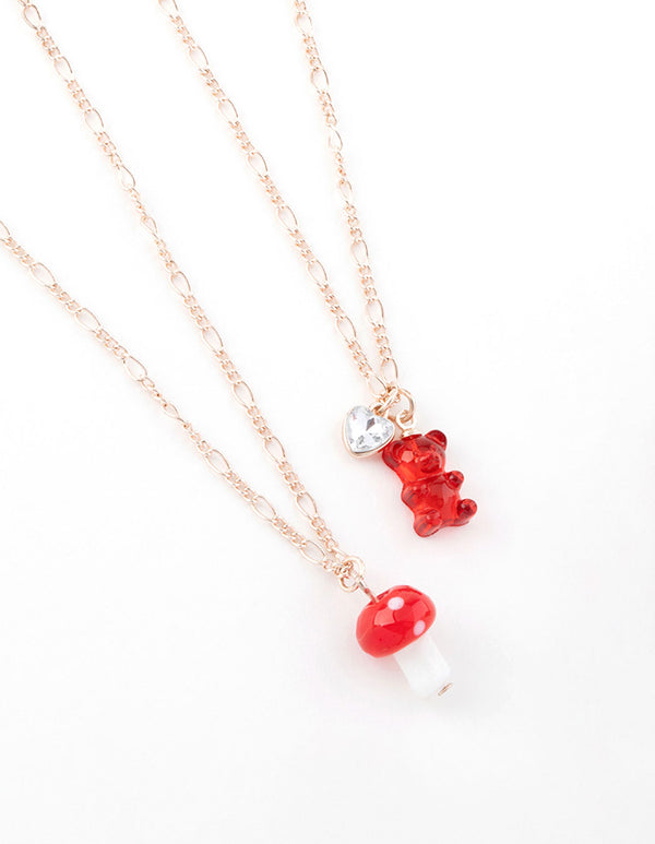 Rose Gold Teddy & Mushroom Necklace Pack