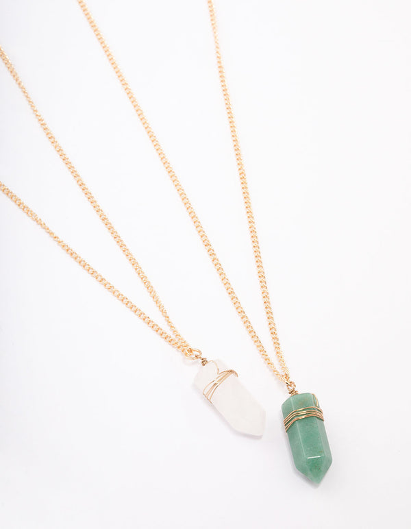 Gold Mixed Semi-Precious Wrapped Pendant Necklace Pack