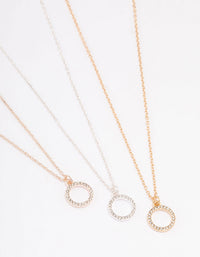 Mixed Metal Diamante Open Circle Necklace 3-Pack - link has visual effect only