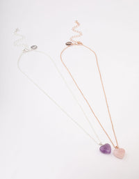 Mixed Metal Semi-Precious Heart Necklace Pack - link has visual effect only