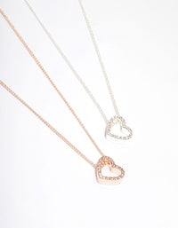 Mixed Metal Diamante Side Heart Necklace Pack - link has visual effect only