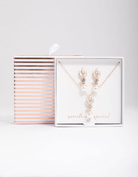 Rose Gold Leafy Diamante & Pearl Jewellery Set - link has visual effect only