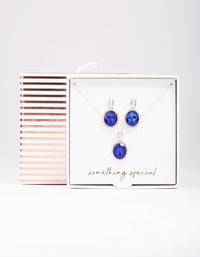 Silver Sapphire Oval Halo Jewellery Set - link has visual effect only