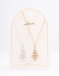 Mixed Metal Diamante Christmas Tree Necklace Pack - link has visual effect only