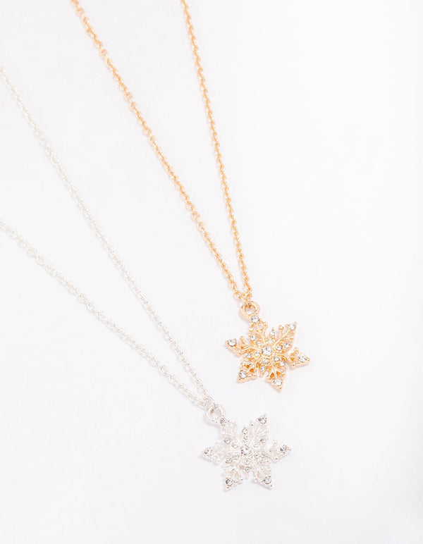 Mixed Metal Diamante Snowflake Necklace Pack