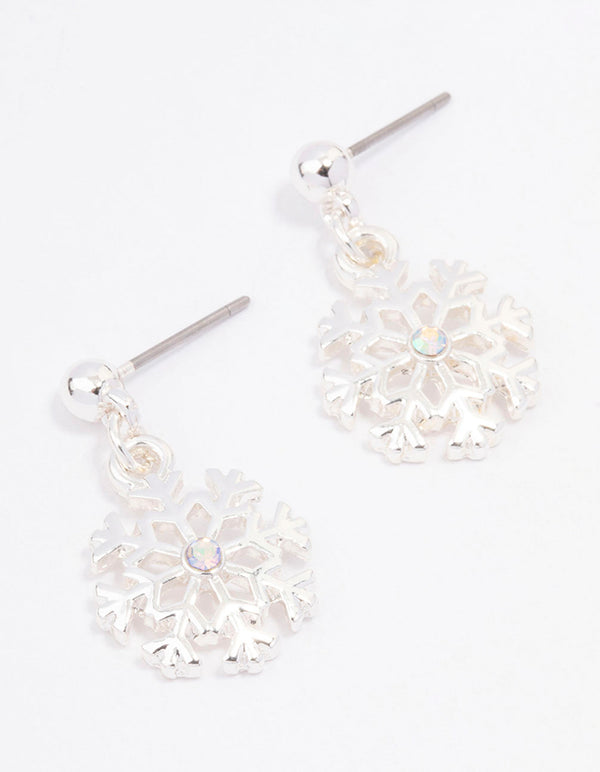 Silver Snowflake Drop Earrings