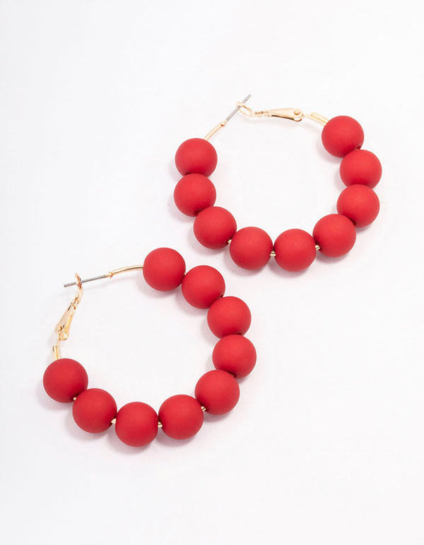 Red Coated Ball Hoop Earrings