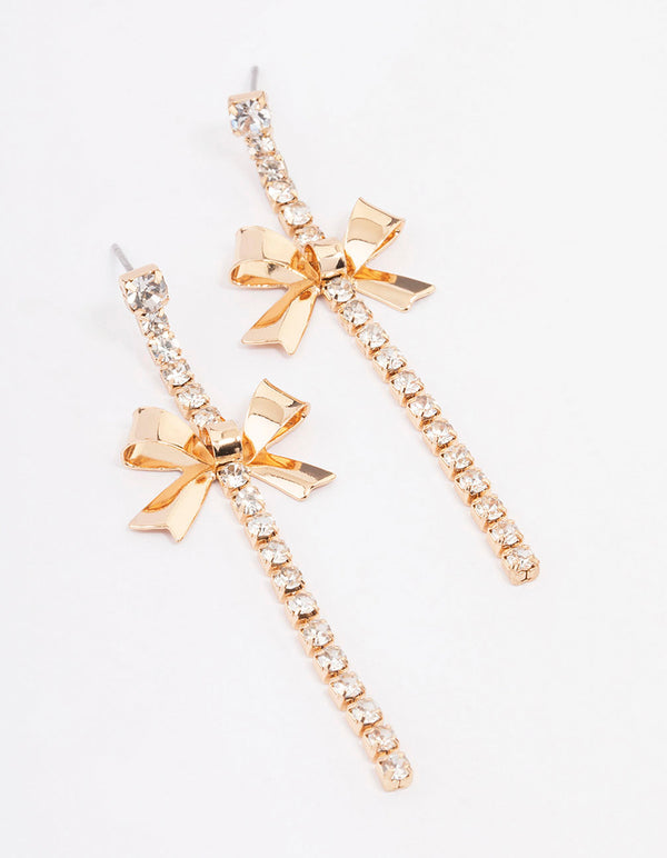 Gold Wide Bow Cup Chain Drop Earrings