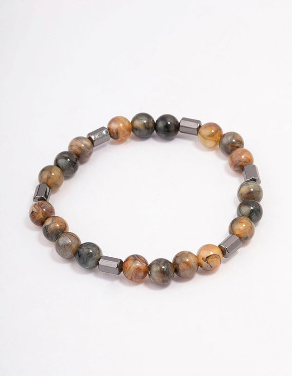 Gunmetal Resin Bead Stretch Bracelet