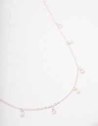 Silver Diamante & Pearl Drop Station Necklace - link has visual effect only