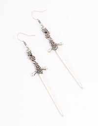 Antique Silver Floral Sword Drop Earrings - link has visual effect only