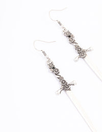 Antique Silver Floral Sword Drop Earrings - link has visual effect only