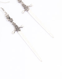 Antique Silver Floral Sword Drop Earrings - link has visual effect only