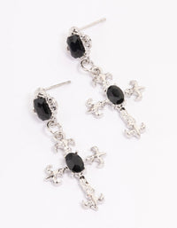 Rhodium Ornate Cross Drop Earrings - link has visual effect only