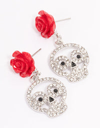 Rhodium Floral Skull Drop Earrings - link has visual effect only