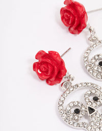 Rhodium Floral Skull Drop Earrings - link has visual effect only