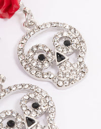 Rhodium Floral Skull Drop Earrings - link has visual effect only