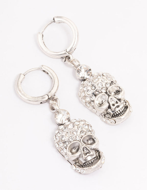 Silver  Mini Skull Drop Earrings