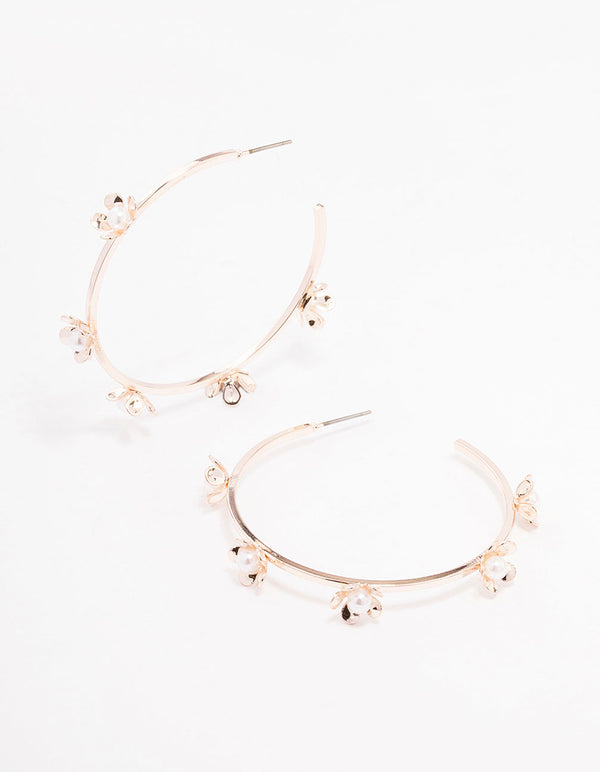 Rose Gold Delicate Flower Hoop Earrings