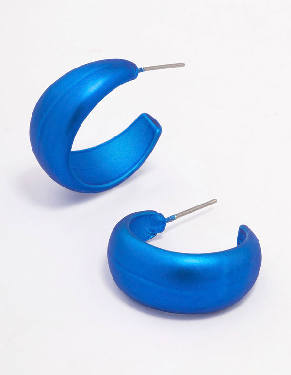 Blue Pearlised Teardrop Huggie Earrings